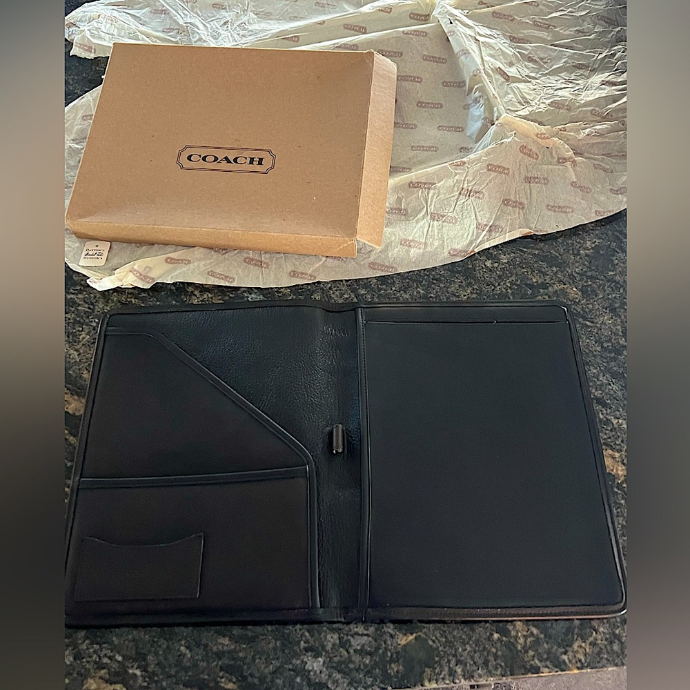 Vintage Coach Black leather writing portfolio with original box!